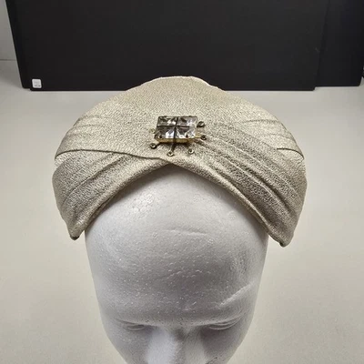 Chapéu turbante vintage feminino estilo década de 1920 Gatsby babado nobre glitter champanhe - Imagem 1 de 4