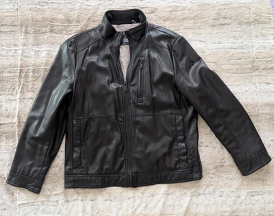 Calvin Klein Men's Large Black Faux Leather Full Zip Long Sleeve Jacket - Image 1 of 4