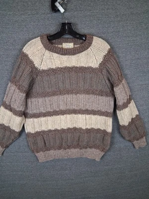 Gaeltarra Mens Sweater Large 42 Brown Stripe 3d Knit 100% Wool Heavyweight Thick - Image 1 of 4