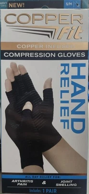 Luva de compressão para artrite manual ajuste cobre - Preta, S/M (CFRRGL-SM12) - Imagem 1 de 2