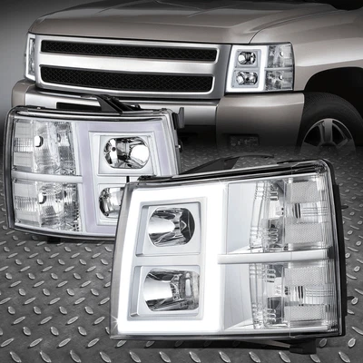 [DRL LED RECTANGULAR] para 07-13 Chevy Sivlerado 1500 2500 3500 faros cromados Foto 1 de 4