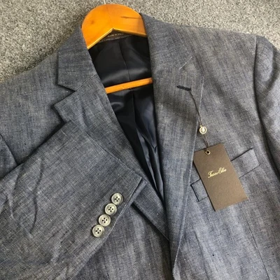 Tasso Ella Blazer Mens 38R Navy Blue 100% Linen Herringbone Jacket Two Button - Image 1 of 4