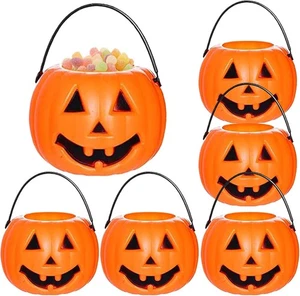6PCS Secchiello Zucca Halloween Diavolo Sorriso Zucca Secchiello Caramelle -Porta Caramelle - Foto 1 di 8