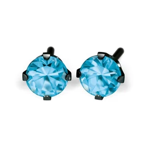 STUDEX Medicinal Steel Stud Earring Piercing Black Cubic Zirconia Blue Ø4mm - Picture 1 of 2