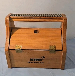 Vintage Kiwi Shoe Shine Groomer Wooden Box with Foot Rest Polish Solid Wood USA - Picture 1 of 6