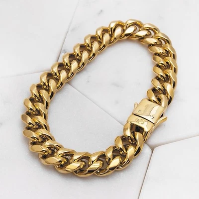 "Pulsera Oro Miami Eslabón Cubano 11mm 8"" Caja Cerradura" Foto 1 de 3