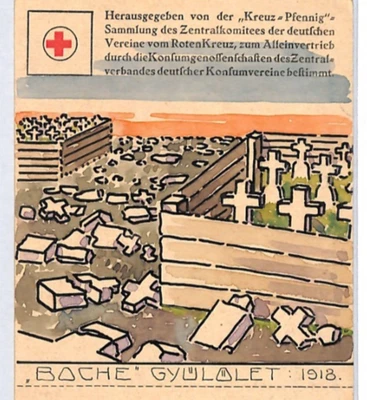 GERMANY WW1 RED CROSS Postcard 1918 Feldpost ANTI-WAR Illustrated GRAVES PX294 - Image 1 of 4