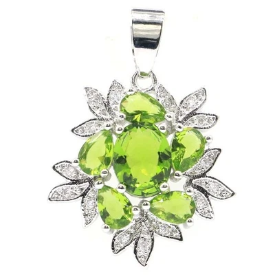 Hot Sell цветы форме зеленый перидот белый CZ женщины серебряный кулон - Изображение 1 из 2