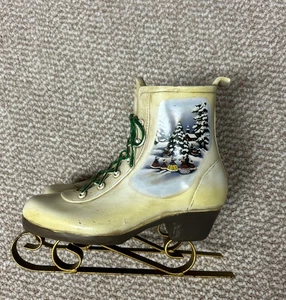 Vintage Good Old Days Christmas Scene Ice Skates Planter - Picture 1 of 6