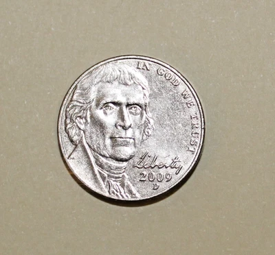Jefferson Nickel 2009 D sin circular (baja acuñación) bonito brillo Foto 1 de 2