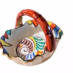 Cesto con manico in porcellana geometrico dipinto a mano design astratto made Japan - Foto 1 di 4