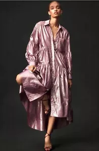 NWT Anthropologie Pilcro Metallic High-Low Midi Dress in Size L - Picture 1 of 21