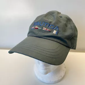 Vintage Nautica Strapback Dad Hat Green Flags Cotton Blend 90s y2K Embroidered - Picture 1 of 8