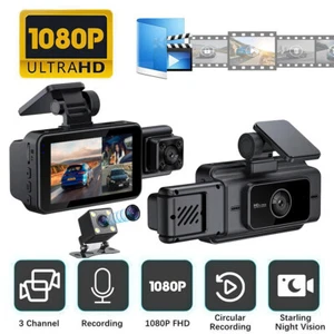 1080P Triple Lens Dash Cam 3 Channel WiFi Video Recorder Camera Night Vision DVR - Picture 1 of 14