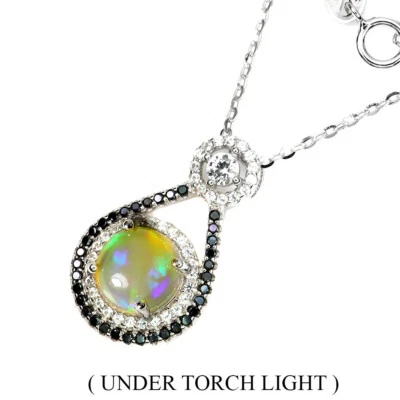 Collana In Argento Sterling 925 Con Opale Di Fuoco Rotondo 8mm E Gemma Spinello - Immagine 1 di 4