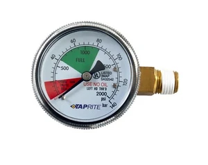 Taprite CO2 High Performance Regulator Replacement Gauge 0-2000 PSI Left Hand