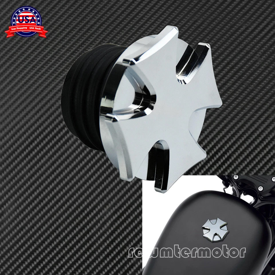 Chrome Cross Gas Cap Fuel Tank Right-hand Thread Fit For Harley Dyna Sportster - Imagem 1 de 4