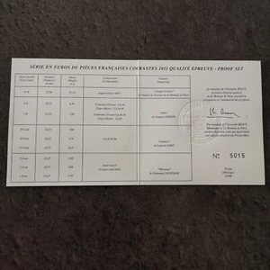 CERTIFICAT D'AUTHENTICITE COFFRET SERIE EUROS BELLE EPREUVE 2011 FRANCE / EURO - Picture 1 of 3