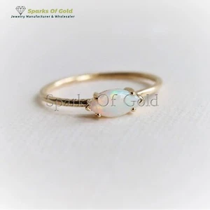 0.3 CT Marquise Ethiopian Opel Band Ring 14k Solid Gold Handmade Jewelry Gift - Picture 1 of 4