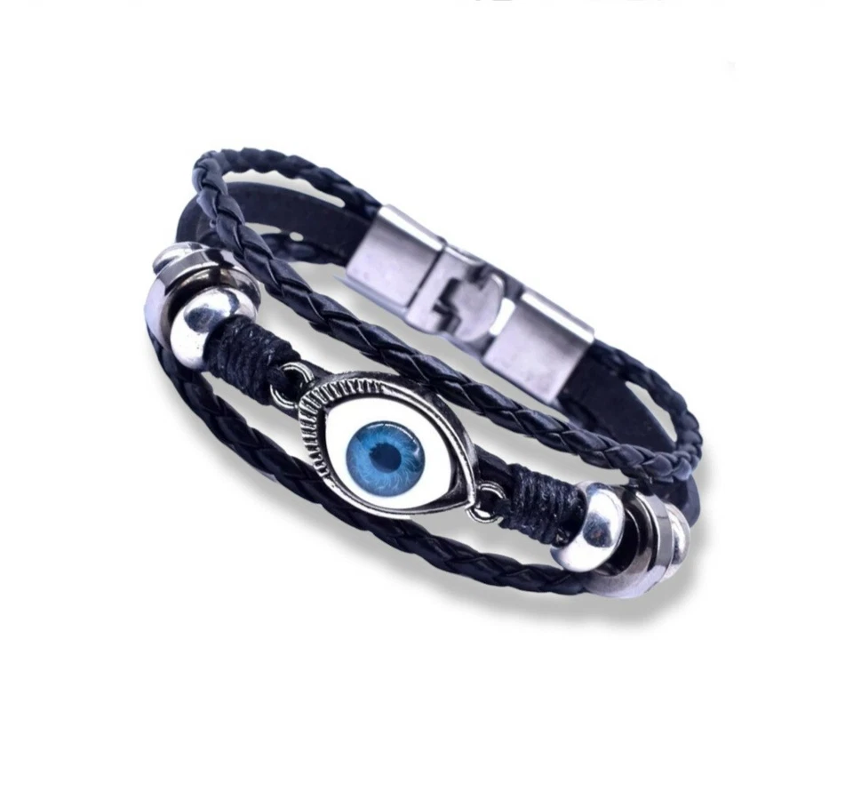 Armband mit Nazar Boncuk Blaue Auge Böse Blick  Schwarz Geflochten - Bild 1 von 1