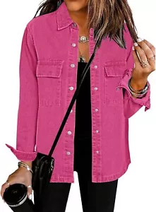 luvamia 2024 Jean Jackets for Women Fashion Oversized Button Down Denim Jacket W - Picture 1 of 20