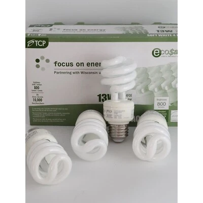 CFL Light Bulb 4 Pack Spiral 13W / 60W Soft White 800 Lumens Compact Fluorescent - Image 1 of 4
