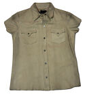 RALPH LAUREN Black Label Suede Top Sz 4 Western Distressed Snap Up Made In Italy