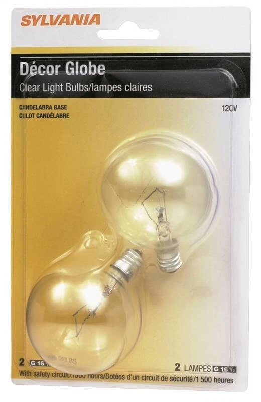 LEDVANCE LLC Sylvania 13625 PK2 Decorative Incandescent Lamp LIGHT BULB 25 W G16.5 Candelabra