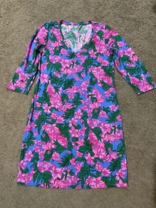 Abito Lilly Pulitzer Tessa manica 3/4 scollo a V rosa cerise safari tramonto cotone M - Foto 1 di 6