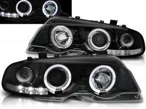 Headlights for BMW 3 Series E46 Coupe 1999-2002 2003 VR-1184 Angel Eyes Black - Picture 1 of 1