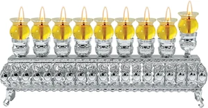 Silver Plated Oil Wall Menorah - Fits Standard Chanukah Oil Cups and Large Candl - Picture 1 of 7