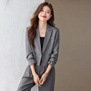 New Women's Long Sleeves Coat Blazer Suit Set Formal Business Wide Leg Pants Set - Picture 1 of 27