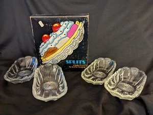Set di 4 - Anchor Hocking Glass Banana Split Dish, Starburst, 8"L - USATO - Foto 1 di 19