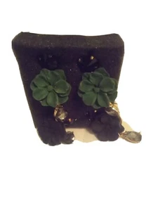 Green and Black Flower Crystal Drop Earrings 2 Pair - Picture 1 of 5