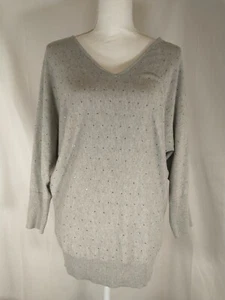 Elle Sweater Medium, Gray V Neck Spirkly Dots - Picture 1 of 7
