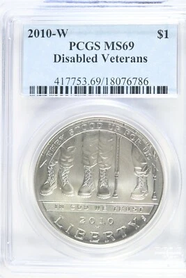 2010 W UNCIRCULATED $1.00 Silver Commemorative - Disabled Vets - PCGS MS 69 - Image 1 of 2