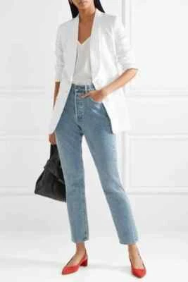 THEORY Shawl-collar Double Breasted Integrate Linen Blazer Jacket Off White 6 - Image 1 of 4