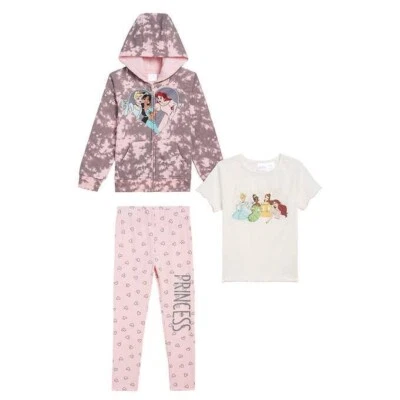 Disney Princesa Niños Conjunto de 3 Piezas, Chaqueta Polar Camiseta y Leggings Gris/Crema, 6 Foto 1 de 4