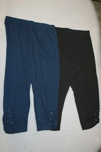 Girls 2 PAIR LOT CAPRI LEGGINGS Cinched Leg BLACK & NAVY BLUE Rhinestones SIZE 5 - Picture 1 of 1