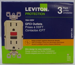 Leviton 15A 125V GFCI Outlets (3 Pack) GFNT1-R31 Ivory NEW - Picture 1 of 4