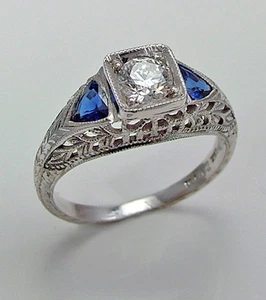 Diamond and sapphire ring 18ktw gold 1.04cttw 0.39ct center model GC5065 - Picture 1 of 3