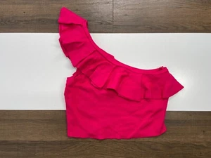 NEW Express Womens XL Pink One Shoulder Crop Top Shirt Frilly NWT Retail $68 - Picture 1 of 11
