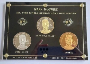 Mark McGwire Home Run Record Numbered Set Pure Silver 24 KT Gold Coins Medals - Picture 1 of 3