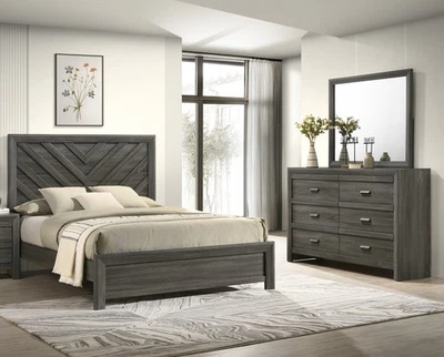 Contemporary Gray Full Size 3pc Panel Bed Dresser Mirror Set Bedroom Furniture - Image 1 of 4