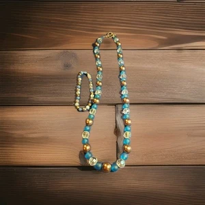 Costume Jewelry necklace and bracelet set Beaded Costume Shades Of Blue - Picture 1 of 5