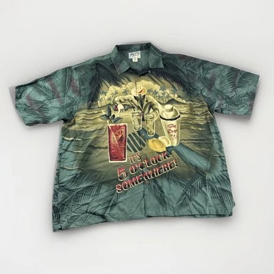 Camisa Hawaiana Big Dogs Para Hombres 2X Verde Floral Palm Martini Manga Corta Abotonada Foto 1 de 4