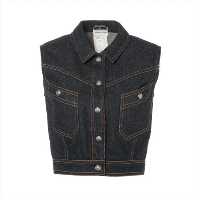 香奈儿可可纽扣棉质牛仔背心蓝色靛蓝女式 36 码二手 — 第 1/4 张图片