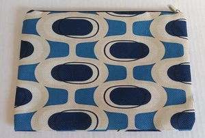 Blue And White Canvas Toiletry Cosmetic Make Up Bag Zip Top Geometric Shapes - Bild 1 von 4
