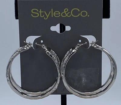 Pendientes de aro calados martillados tono plata Style & Co, 1,5", nuevos con etiquetas, precio de venta sugerido por el fabricante 19,50 USD Foto 1 de 4