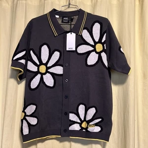 New w/tag WESC Polo Shirt Gray Yellow Daisy Collared Button Up Unisex Men:L W:XL - Picture 1 of 6